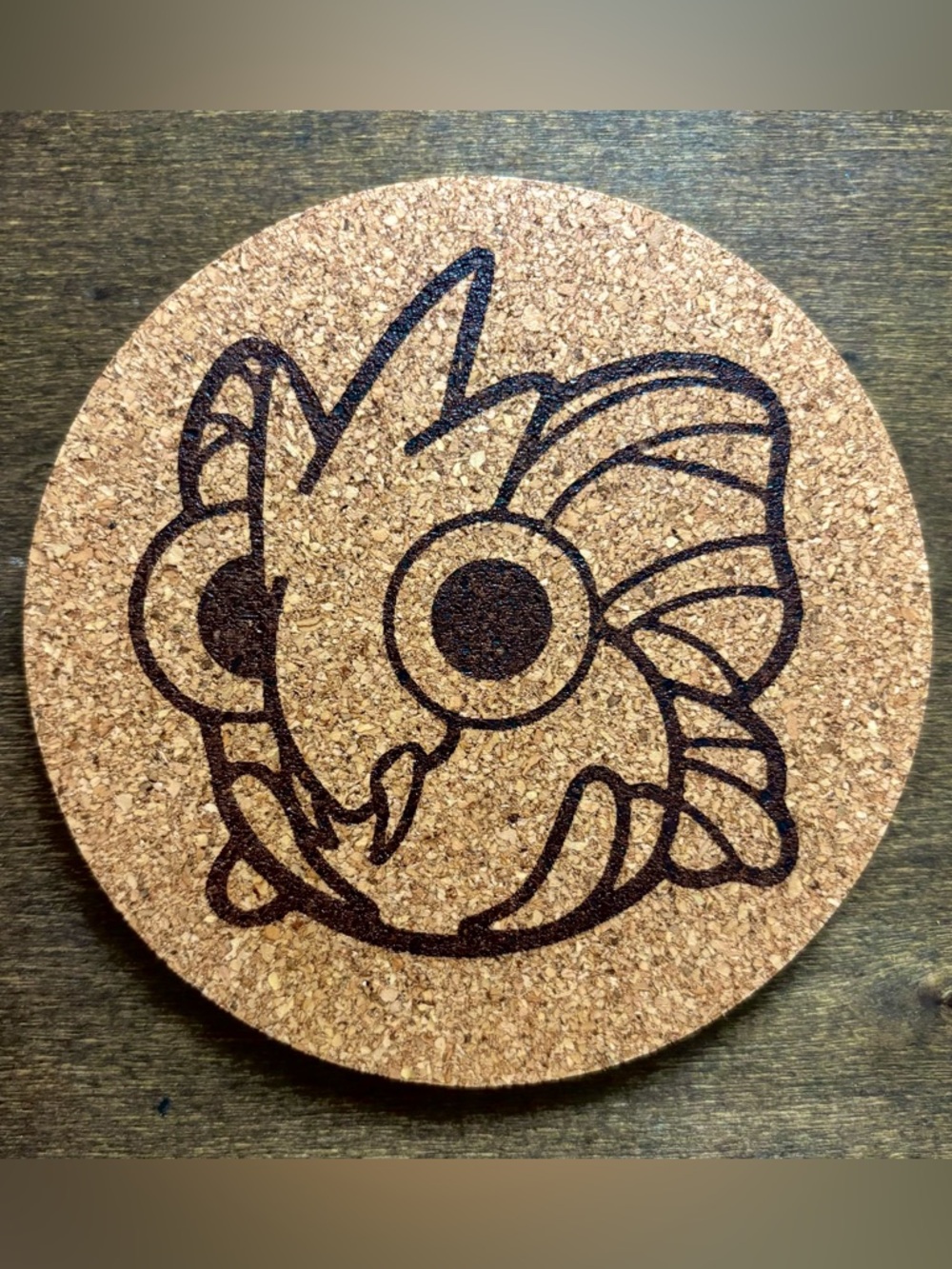 Pokemon Venomoth Face Laser Engraved Cork Coaster